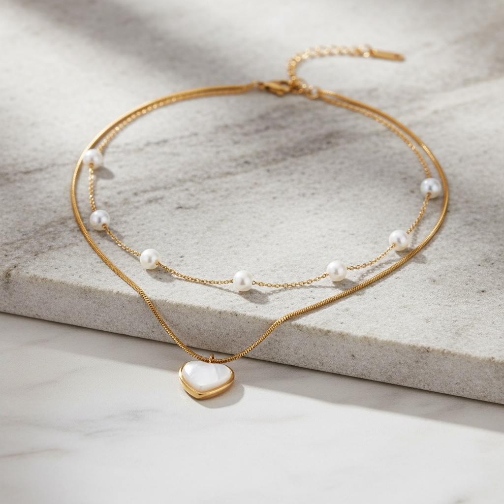 Colier- Pearl Heart